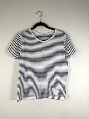 Mango White Tee with Black Stripes